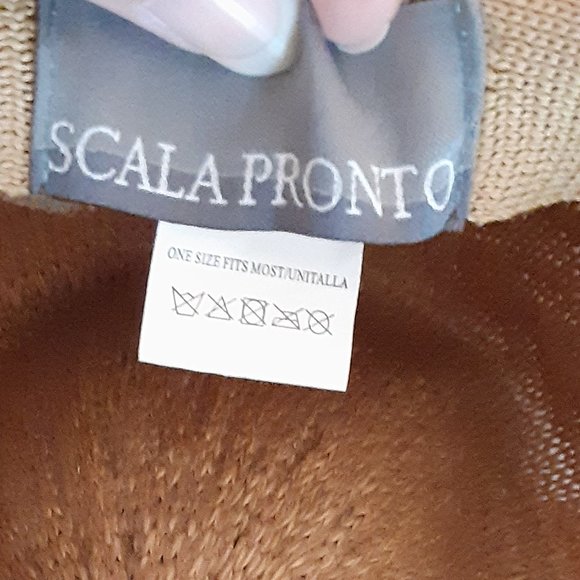 Scala Pronto tan woven floppy hat w Brown Thin Hatband - Picture 8 of 10